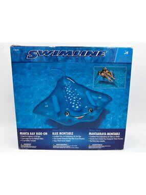 Swimline Manta Ray Ride-On Pool Float Extra Large 88" X 75.5" 2 Cup Holders Dura